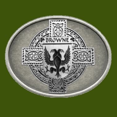 Image 0 of Browne Irish Coat of Arms Oval Antiqued Mens Stylish Pewter Belt Buckle