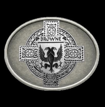 Image 0 of Browne Irish Coat of Arms Oval Antiqued Mens Sterling Silver Belt Buckle