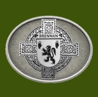 Image 0 of Brennan Irish Coat of Arms Oval Antiqued Mens Stylish Pewter Belt Buckle