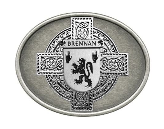 Image 1 of Brennan Irish Coat of Arms Oval Antiqued Mens Stylish Pewter Belt Buckle