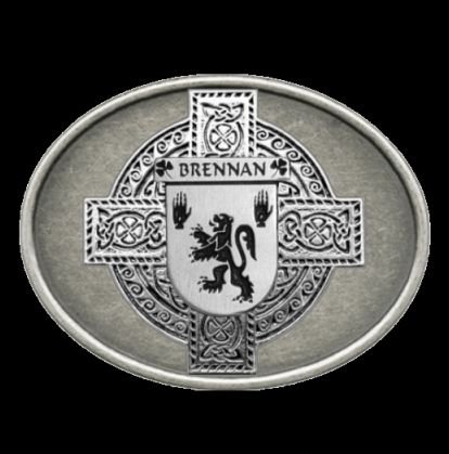 Image 0 of Brennan Irish Coat of Arms Oval Antiqued Mens Sterling Silver Belt Buckle