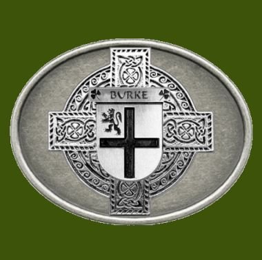 Image 0 of Burke Irish Coat of Arms Oval Antiqued Mens Stylish Pewter Belt Buckle