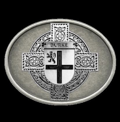 Image 0 of Burke Irish Coat of Arms Oval Antiqued Mens Sterling Silver Belt Buckle