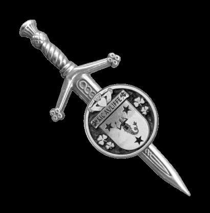 Image 0 of McAuliffe Irish Coat Of Arms Claddagh Round Sterling Silver Small Kilt Pin