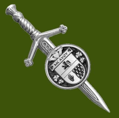 Image 0 of McAvoy Irish Coat Of Arms Claddagh Round Stylish Pewter Small Kilt Pin