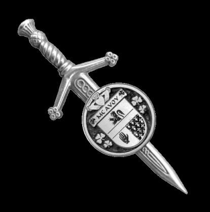 Image 0 of McAvoy Irish Coat Of Arms Claddagh Round Sterling Silver Small Kilt Pin
