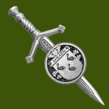 Image 0 of Ahearn Irish Coat Of Arms Claddagh Round Stylish Pewter Small Kilt Pin