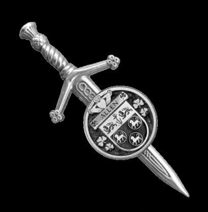 Image 0 of Allen Irish Coat Of Arms Claddagh Round Sterling Silver Small Kilt Pin