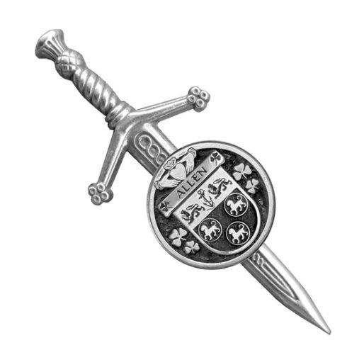 Image 1 of Allen Irish Coat Of Arms Claddagh Round Sterling Silver Small Kilt Pin