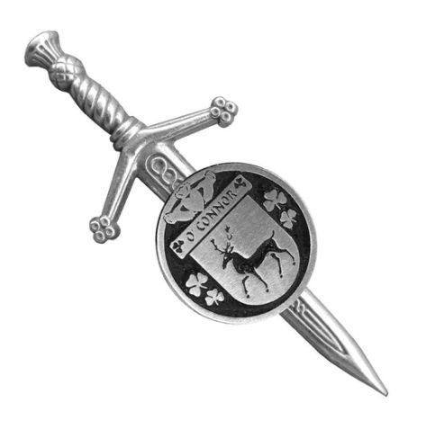 Image 1 of OConnor Irish Coat Of Arms Claddagh Round Stylish Pewter Small Kilt Pin