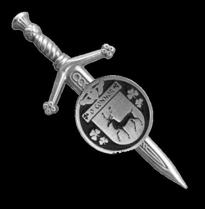 Image 0 of OConnor Irish Coat Of Arms Claddagh Round Sterling Silver Small Kilt Pin