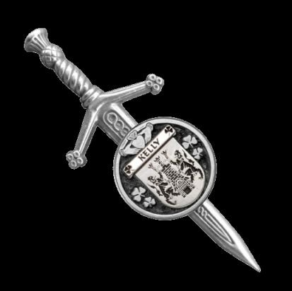 Image 0 of Kelly Irish Coat Of Arms Claddagh Round Sterling Silver Small Kilt Pin