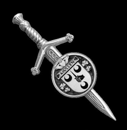 Image 0 of Mullen Irish Coat Of Arms Claddagh Round Sterling Silver Small Kilt Pin
