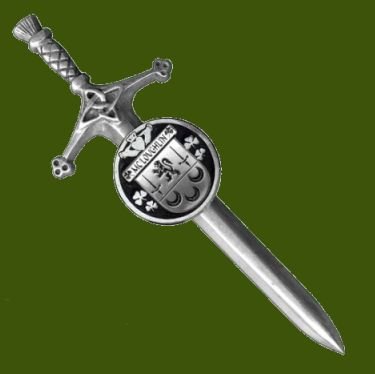Image 0 of McLoughlin Irish Coat Of Arms Claddagh Round Pewter Family Crest Large Kilt Pin