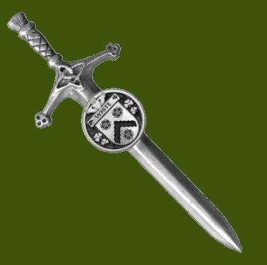 Image 0 of White Irish Coat Of Arms Claddagh Round Pewter Family Crest Large Kilt Pin