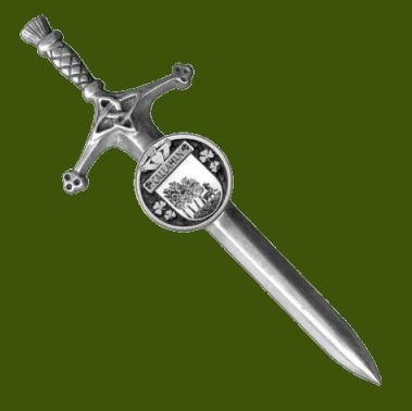 Image 0 of Callahan Irish Coat Of Arms Claddagh Round Pewter Family Crest Large Kilt Pin