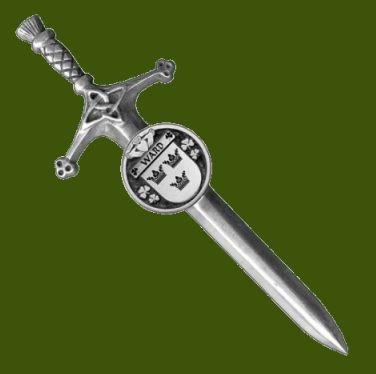 Image 0 of Ward Irish Coat Of Arms Claddagh Round Pewter Family Crest Large Kilt Pin