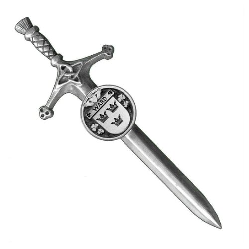 Image 1 of Ward Irish Coat Of Arms Claddagh Round Pewter Family Crest Large Kilt Pin