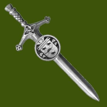 Image 0 of Sweeney Irish Coat Of Arms Claddagh Round Pewter Family Crest Large Kilt Pin
