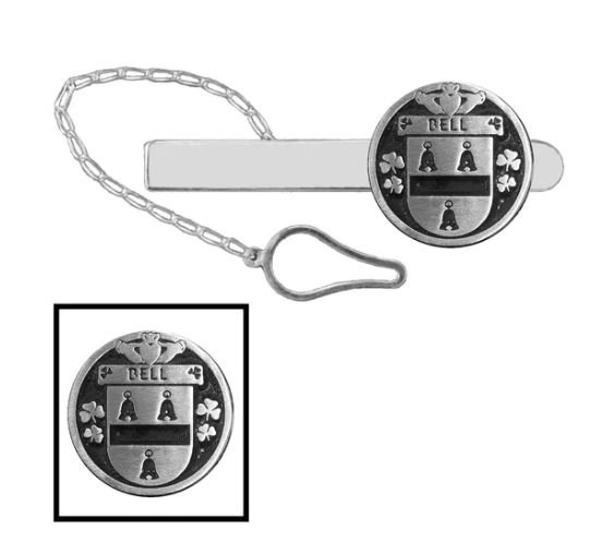 Image 1 of Bell Irish Coat Of Arms Claddagh Round Sterling Silver Button Loop Tie Bar