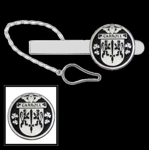 Image 0 of Carroll Irish Coat Of Arms Claddagh Round Sterling Silver Button Loop Tie Bar