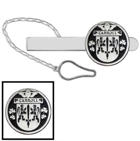 Image 1 of Carroll Irish Coat Of Arms Claddagh Round Sterling Silver Button Loop Tie Bar