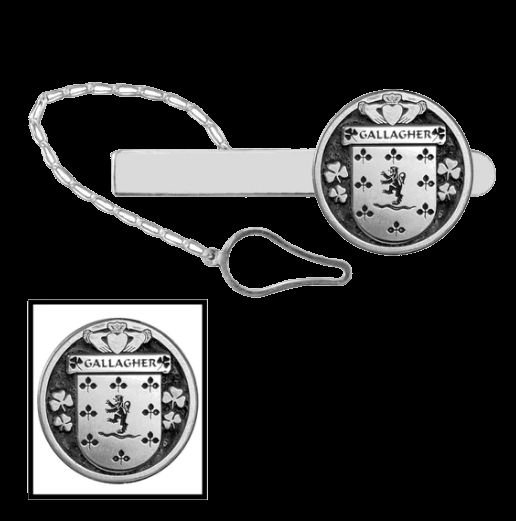 Image 0 of Gallagher Irish Coat Of Arms Claddagh Round Sterling Silver Button Loop Tie Bar