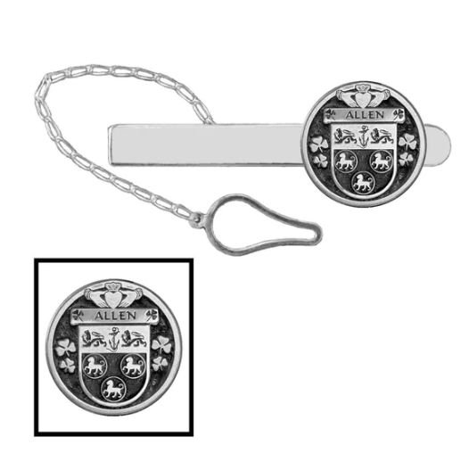 Image 1 of Allen Irish Coat Of Arms Claddagh Round Sterling Silver Button Loop Tie Bar