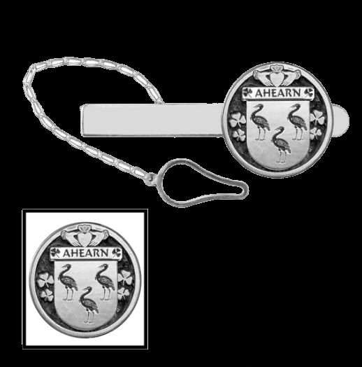Image 0 of Ahearn Irish Coat Of Arms Claddagh Round Sterling Silver Button Loop Tie Bar