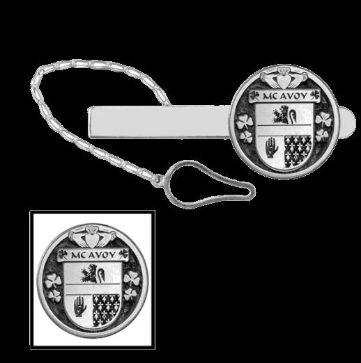 Image 0 of McAvoy Irish Coat Of Arms Claddagh Round Sterling Silver Button Loop Tie Bar