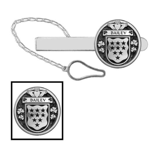 Image 1 of Bailey Irish Coat Of Arms Claddagh Round Sterling Silver Button Loop Tie Bar