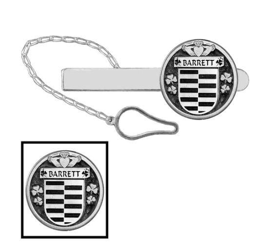 Image 1 of Barrett Irish Coat Of Arms Claddagh Round Sterling Silver Button Loop Tie Bar