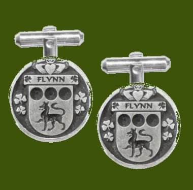 Image 0 of Flynn Irish Coat Of Arms Claddagh Stylish Pewter Family Crest Cufflinks