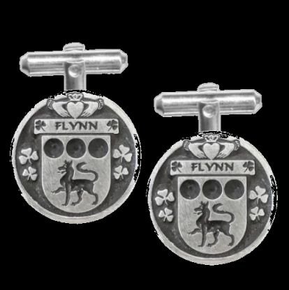 Image 0 of Flynn Irish Coat Of Arms Claddagh Sterling Silver Family Crest Cufflinks