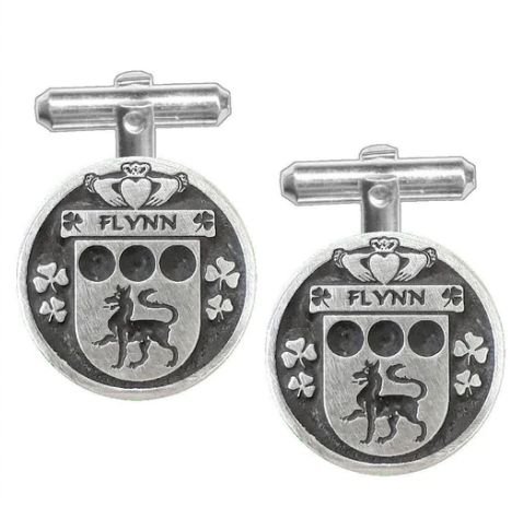 Image 1 of Flynn Irish Coat Of Arms Claddagh Sterling Silver Family Crest Cufflinks