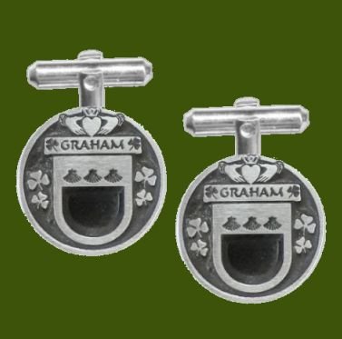 Image 0 of Graham Irish Coat Of Arms Claddagh Stylish Pewter Family Crest Cufflinks