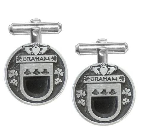 Image 1 of Graham Irish Coat Of Arms Claddagh Stylish Pewter Family Crest Cufflinks