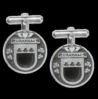 Image 0 of Graham Irish Coat Of Arms Claddagh Sterling Silver Family Crest Cufflinks