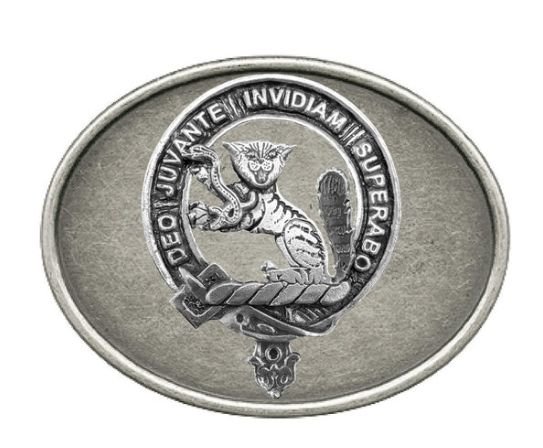 Image 1 of MacThomas Clan Badge Oval Antiqued Mens Sterling Silver Belt Buckle