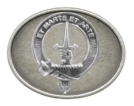 Image 1 of Bain Clan Badge Oval Antiqued Mens Sterling Silver Belt Buckle