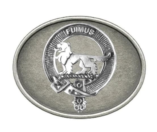 Image 1 of Bruce Clan Badge Oval Antiqued Mens Sterling Silver Belt Buckle