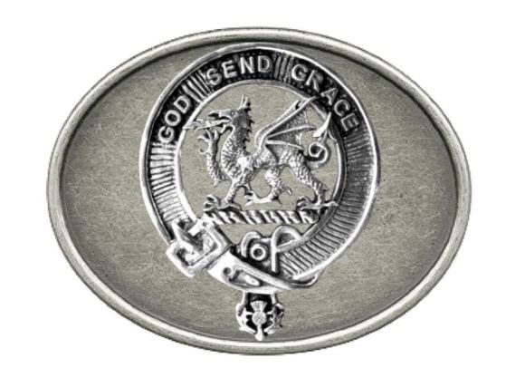 Image 1 of Crichton Clan Badge Oval Antiqued Mens Sterling Silver Belt Buckle