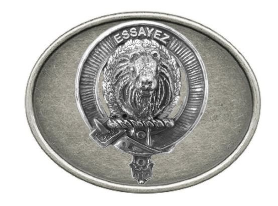 Image 1 of Dundas Clan Badge Oval Antiqued Mens Sterling Silver Belt Buckle