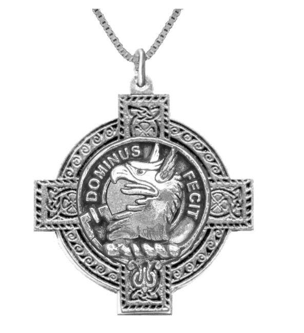 Image 1 of Baird Clan Badge Celtic Cross Stylish Pewter Clan Crest Pendant