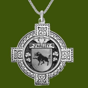 Image 0 of OMalley Irish Coat Of Arms Celtic Cross Pewter Family Crest Pendant