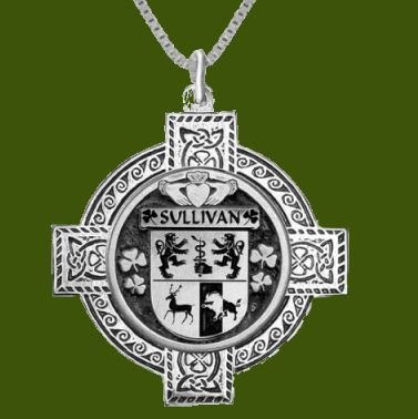 Image 0 of Sullivan Irish Coat Of Arms Celtic Cross Pewter Family Crest Pendant