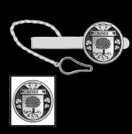 Image 0 of Boyle Irish Coat Of Arms Claddagh Round Sterling Silver Button Loop Tie Bar