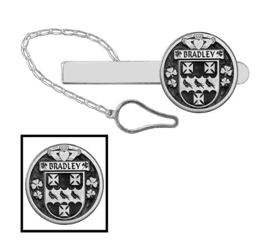 Image 1 of Bradley Irish Coat Of Arms Claddagh Round Sterling Silver Button Loop Tie Bar