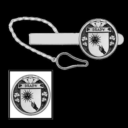 Image 0 of Brady Irish Coat Of Arms Claddagh Round Sterling Silver Button Loop Tie Bar