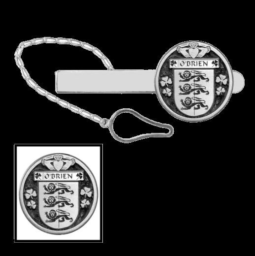 Image 0 of OBrien Irish Coat Of Arms Claddagh Round Sterling Silver Button Loop Tie Bar
